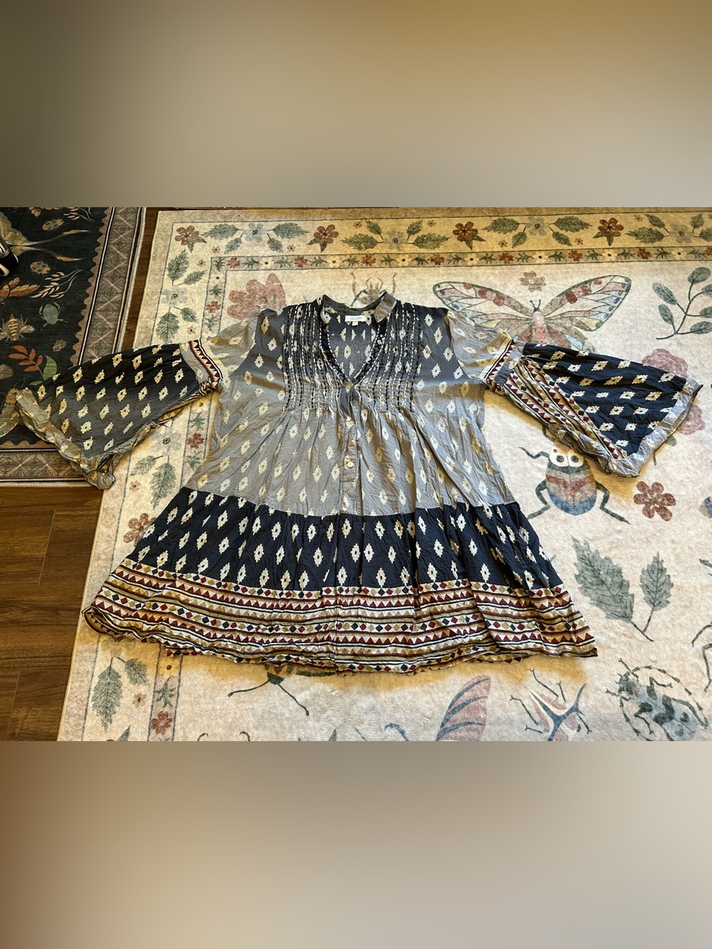 Velzera Half Button Up Tunic Blouse with Flowy Sleeves